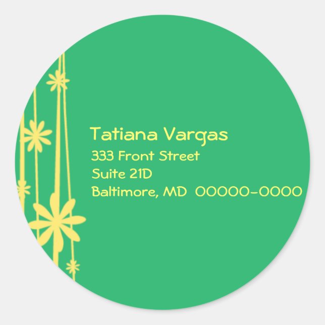 Green Flower Stems Classic Round Sticker (Front)