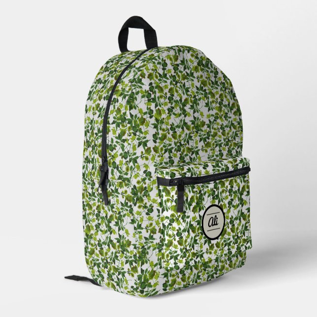 Green Flowers 2 Printed Backpack (Back Corner Left)