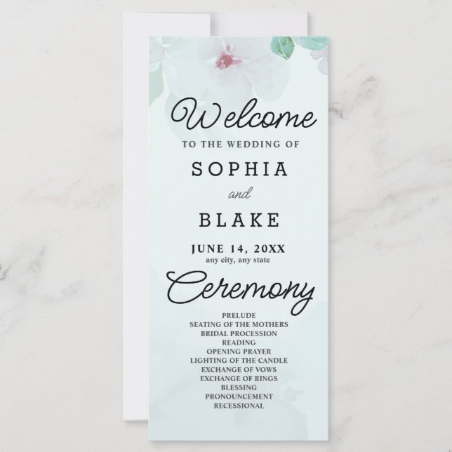 Green Flowers and Greenery Green Wedding Program (Front)