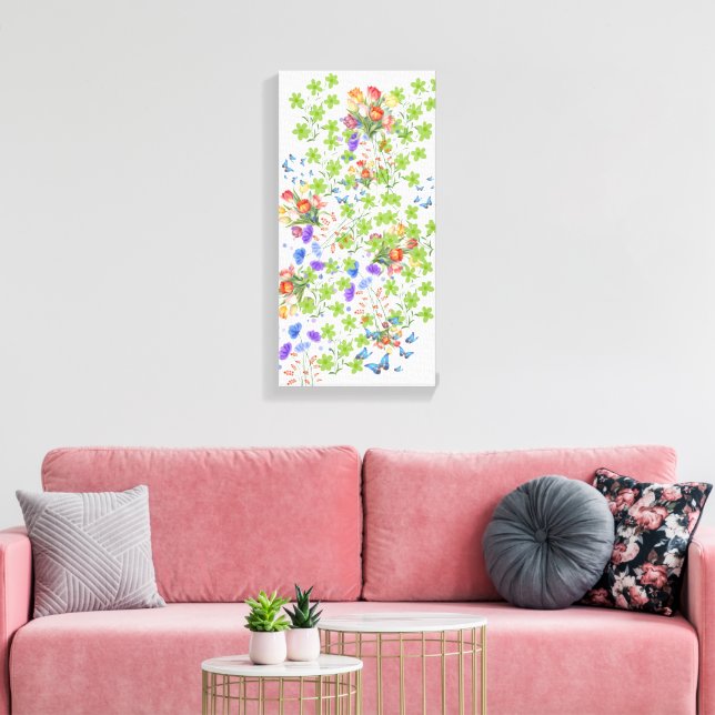 Green Flowers and Red Roses Canvas Print (Insitu(LivingRoom))