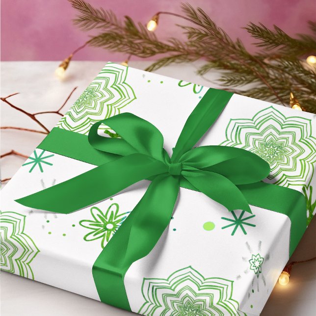 Green flowers and stars wrapping paper sheet (Creator Uploaded)
