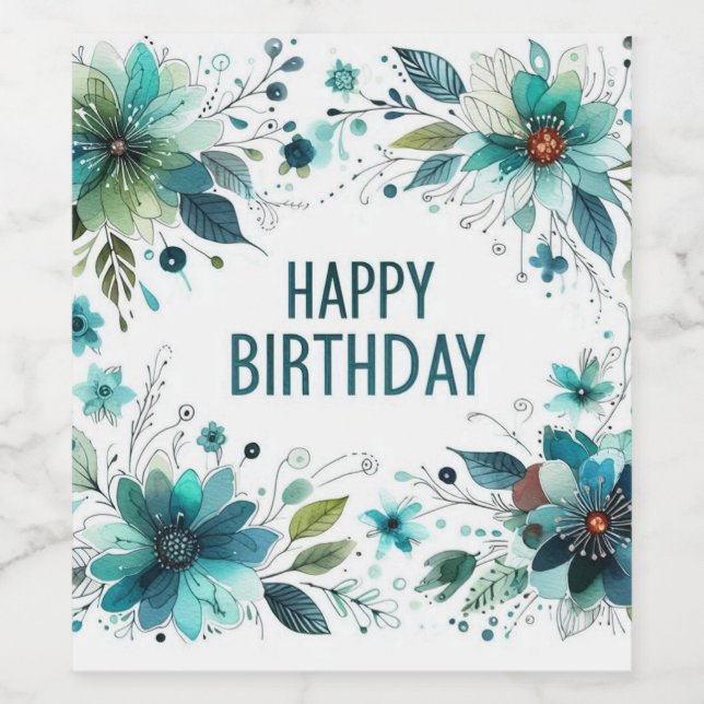 green flowers birthday wine labels (Single Label)
