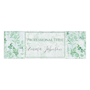 Green Flowers Botanical Painting Name Tag
