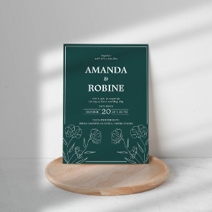 Green Flowers Elegant Modern Wedding Invitation
