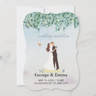 Green flowers illustration wedding invitation