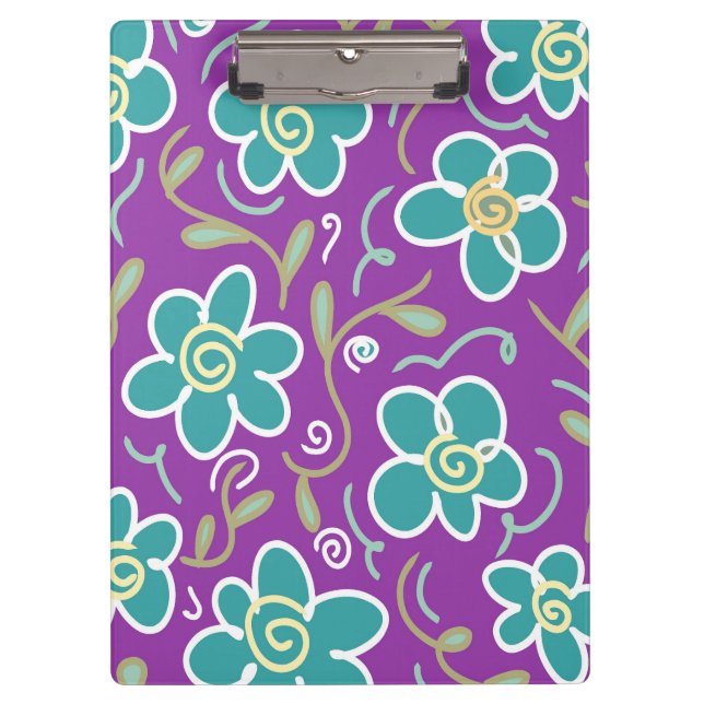 Green flowers on purple design clipboard (Front)