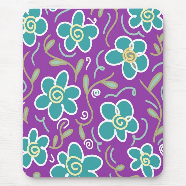 Green flowers on purple design mouse pad (Front)