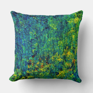 Green Flowers Painting Polyester Throw Pillow