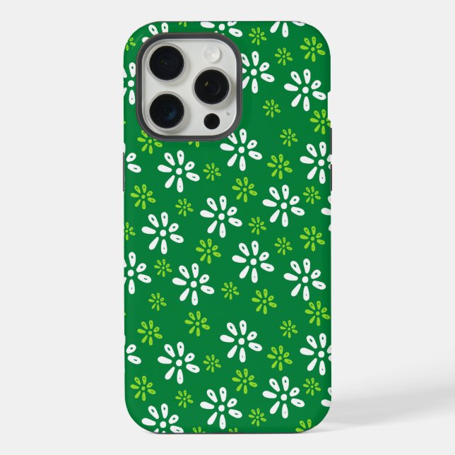 Green Flowers Pattern iPhone 15 Pro Max Case (Back)