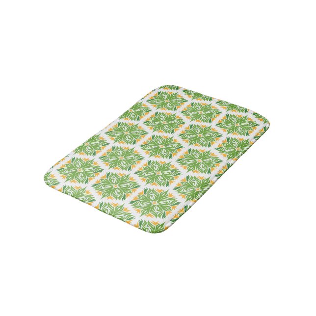 Green Flowers, Pattern Of Flowers, Floral Pattern Bath Mat (Angled)