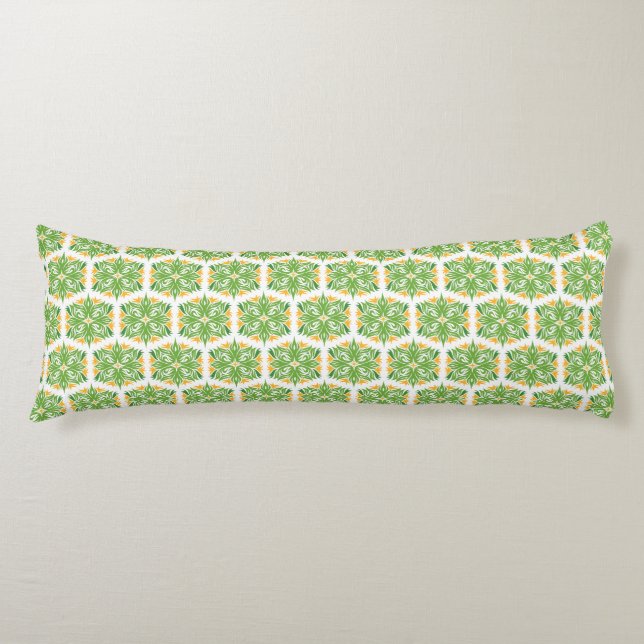 Green Flowers, Pattern Of Flowers, Floral Pattern Body Cushion (Front)