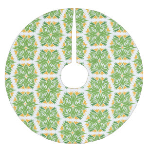 Green Flowers, Pattern Of Flowers, Floral Pattern Brushed Polyester Tree Skirt
