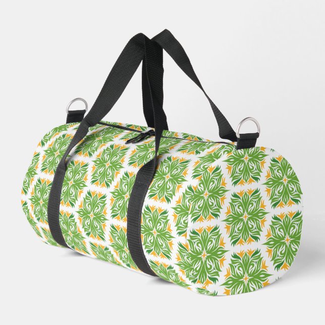 Green Flowers, Pattern Of Flowers, Floral Pattern Duffle Bag (Left Corner)