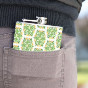Green Flowers, Pattern Of Flowers, Floral Pattern Hip Flask
