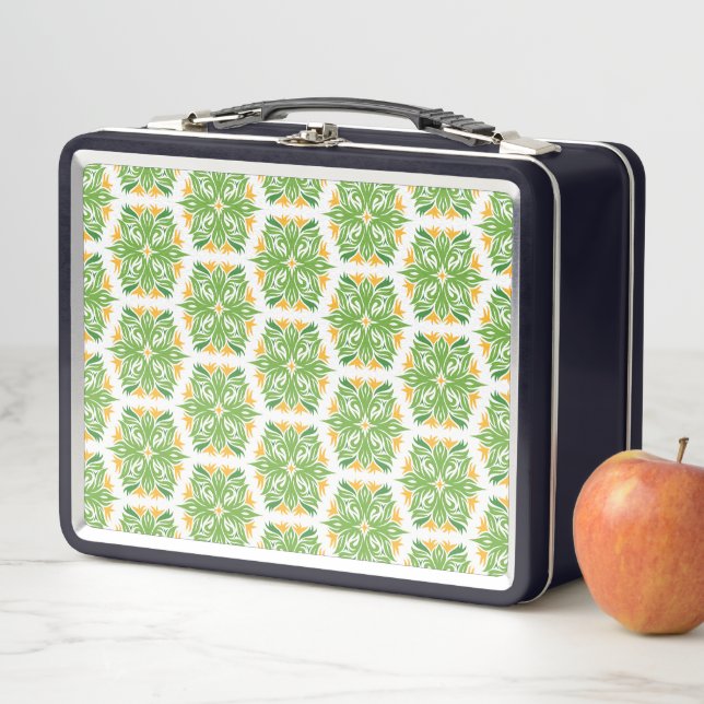 Green Flowers, Pattern Of Flowers, Floral Pattern Metal Lunch Box (In Situ)