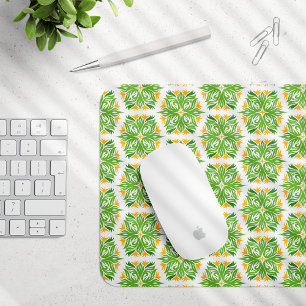 Green Flowers, Pattern Of Flowers, Floral Pattern Mouse Pad