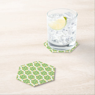 Green Flowers, Pattern Of Flowers, Floral Pattern Paper Coaster
