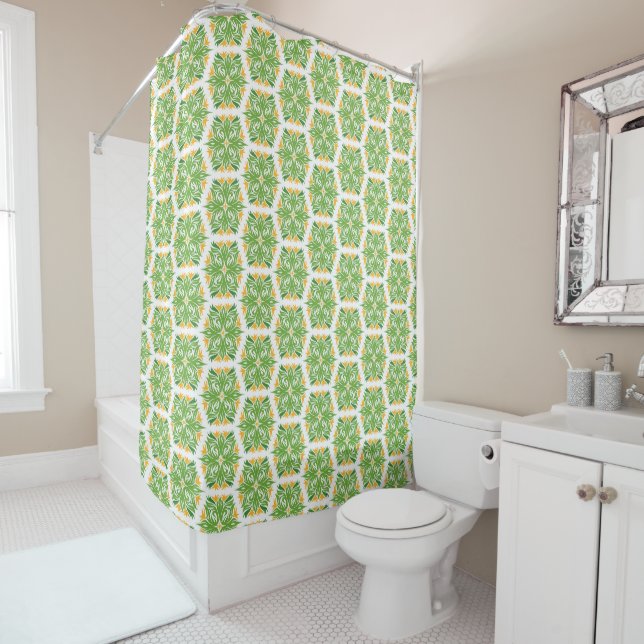 Green Flowers, Pattern Of Flowers, Floral Pattern Shower Curtain (In Situ)