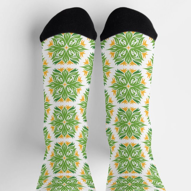 Green Flowers, Pattern Of Flowers, Floral Pattern Socks (Top)