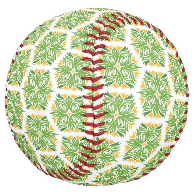 Green Flowers, Pattern Of Flowers, Floral Pattern Softball (Angled)