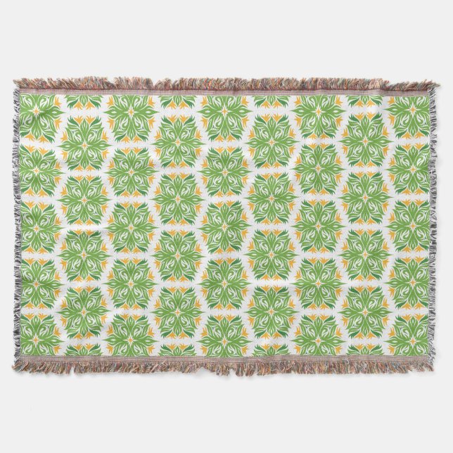 Green Flowers, Pattern Of Flowers, Floral Pattern Throw Blanket (Front)