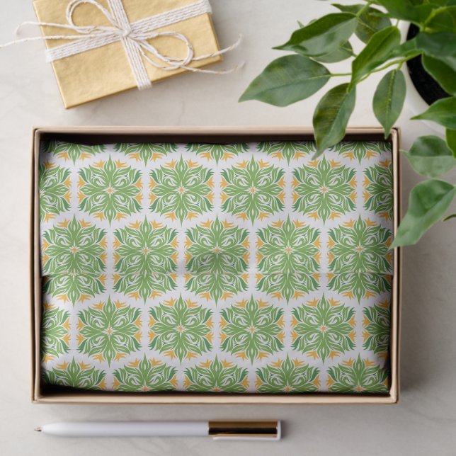 Green Flowers, Pattern Of Flowers, Floral Pattern Tissue Paper (Gift)