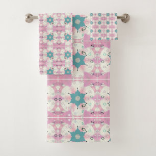 Green Flowers Pink Bath Towel Set