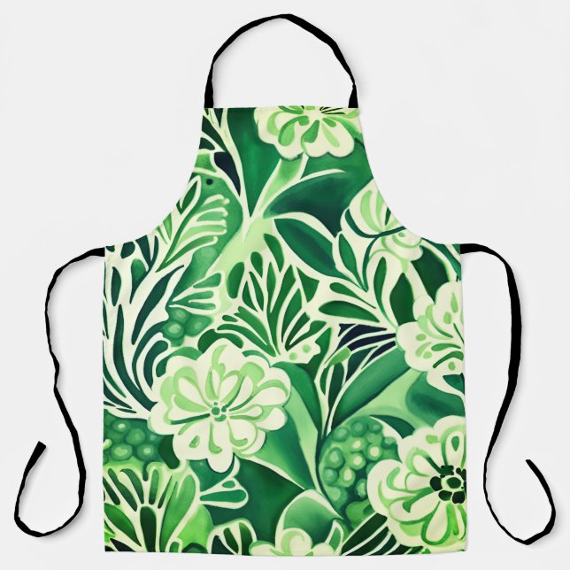 Green flowers, vintage design pattern  apron (Front)