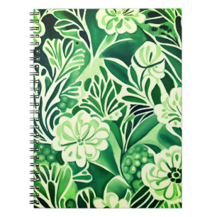 Green flowers, vintage design pattern notebook