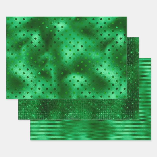 Green Foil Polka Dot Wrapping Paper Sheet (Set)