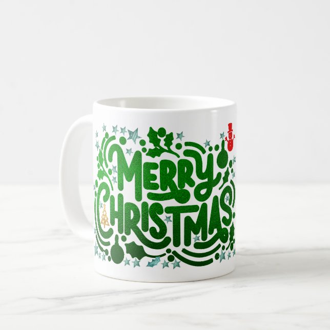 Green Foils Merry Christmas Holiday Photo Coffee Mug (Front Left)