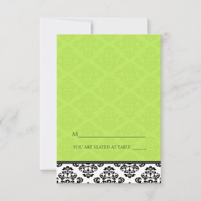 Green Folding Tent Damask Place Cards (Front)