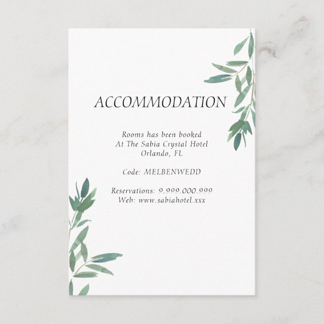 Green Foliage Accommodation Wedding Enclosure Card (Front)