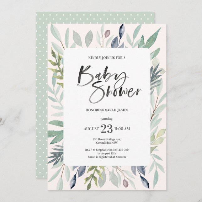 Green Foliage Baby Shower Invitation (Front/Back)