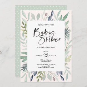 Green Foliage Baby Shower Invitation