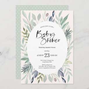 Green Foliage Baby Shower Invitation