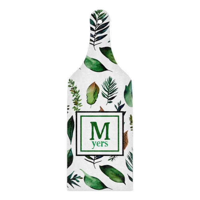 Green Foliage Botanical Nature Personalised Cutting Board (Front)
