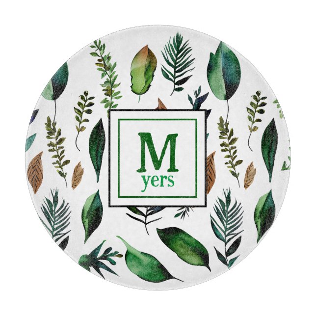 Green Foliage Botanical Nature Personalised Cutting Board (Front)