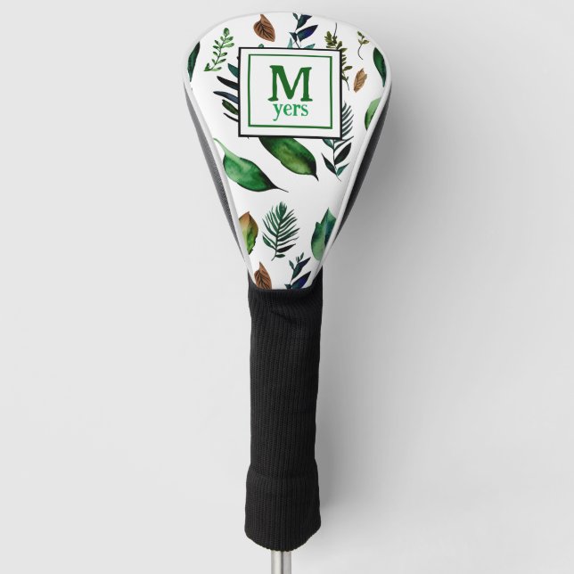Green Foliage Botanical Nature Personalised Golf Head Cover (Front)