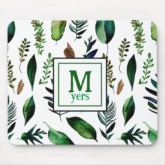 Green Foliage Botanical Nature Personalised Mouse Pad (Front)