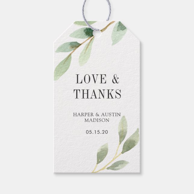 Green Foliage Botanical Wedding Gift Tags (Front)