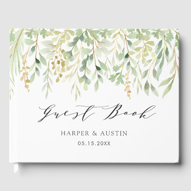 Green Foliage Botanical Wedding Guest Book (Front)