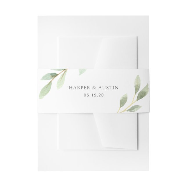 Green Foliage Botanical Wedding Invitation Belly Band (Front Example)