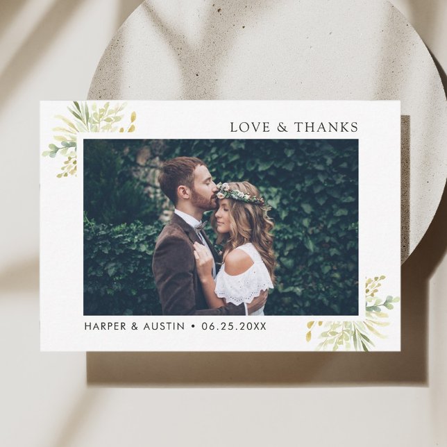 Green Foliage Botanical Wedding Photo Thank You Card (Creator Uploaded)