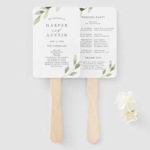 Green Foliage Botanical Wedding Program Hand Fan