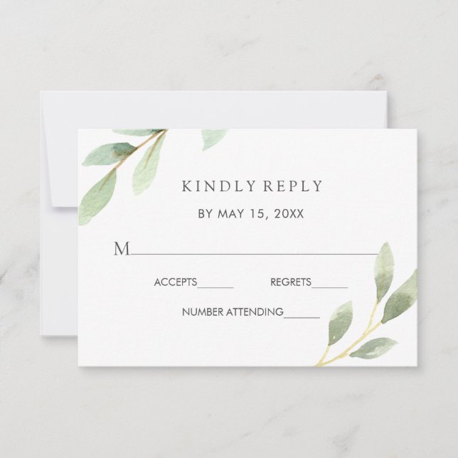 Green Foliage Botanical Wedding RSVP Card (Front)