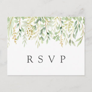 Green Foliage Botanical Wedding RSVP Invitation Postcard