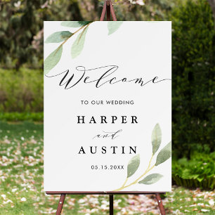 Green Foliage Botanical Wedding Welcome Poster