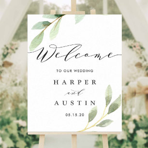 Green Foliage Botanical Wedding Welcome Sign