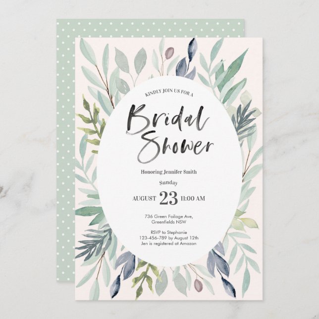 Green Foliage Bridal Shower Invitation (Front/Back)